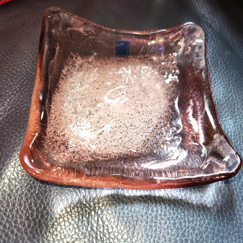 Amici Purple Recycled Art Square Bubble Glass Trinket Dish, 5 x 5 inches.